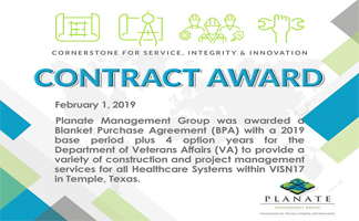 Planate Management Group Wins VISN 17 BPA for Construction Management Services in Temple, Texas