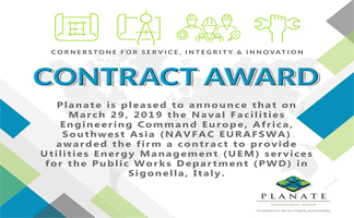 Planate Management Group Wins NAVFAC EURAFSWA Contract for Utilities Energy Management Services for Public Works Department at Sigonella, Italy