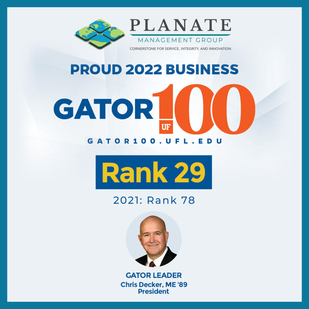 Planate Management Group Lands 29th On Gator100 List